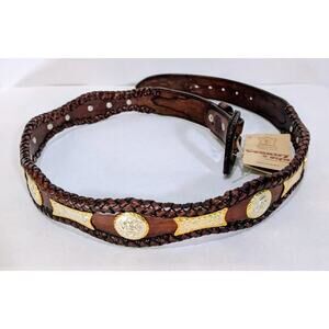 NWT PielArt Country‎ Style Leather Concho Belt Brown Size 38 Handmade Mexico